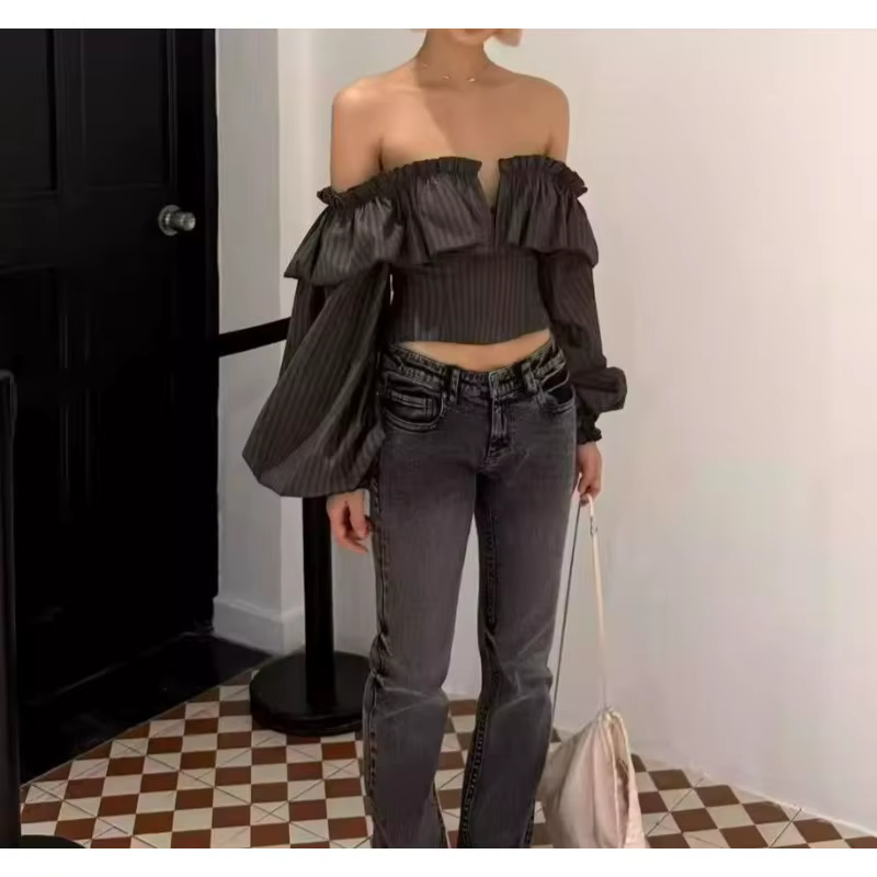 Chemisier Rétro Français Rayé à Manches Longues pour Femme – Tendance Automne, Élégant et Léger