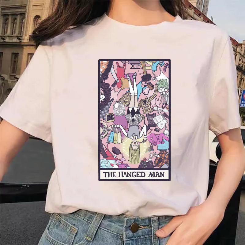 Femmes Tarot carte fleur drôle temps dames dessin animé mode à manches courtes été imprimé T-shirt f