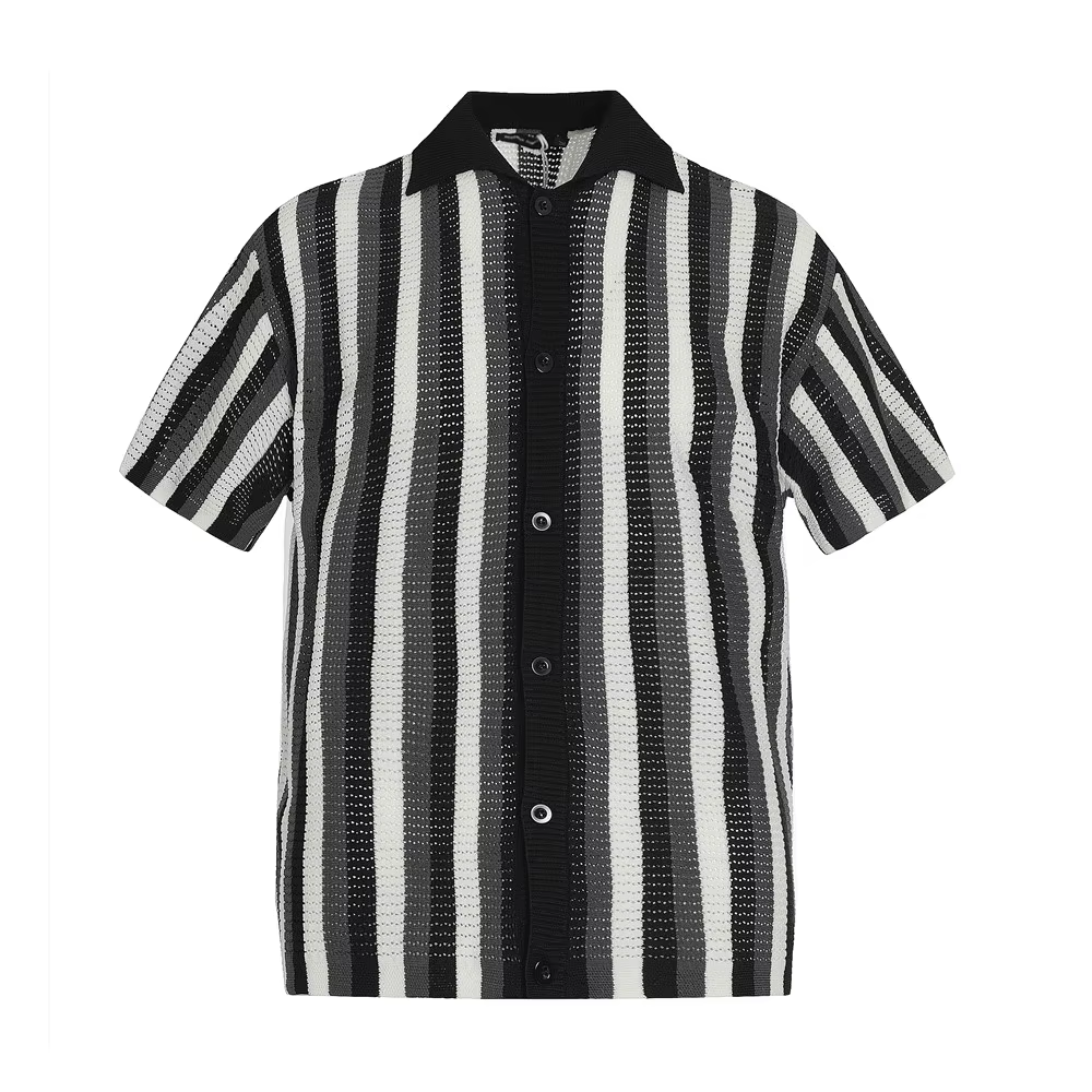 Cardigan tricoté rayé épissé pour hommes, manches courtes, haute rue, revers ample, demi-manches, si