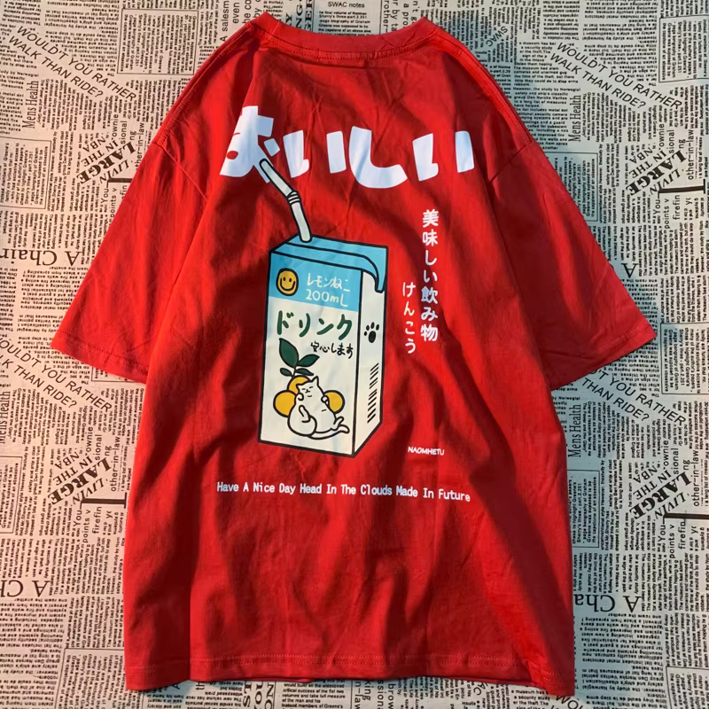 Mignon chat japonais imprimé surdimensionné T-shirt femmes hommes à manches courtes ample T-shirt dé