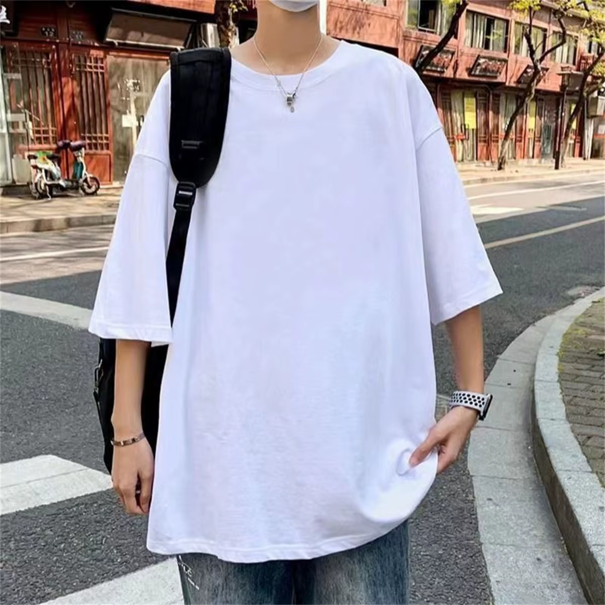 Mode solide Polyester T-shirts pour hommes t-shirt de base t-shirt décontracté hauts surdimensionnés