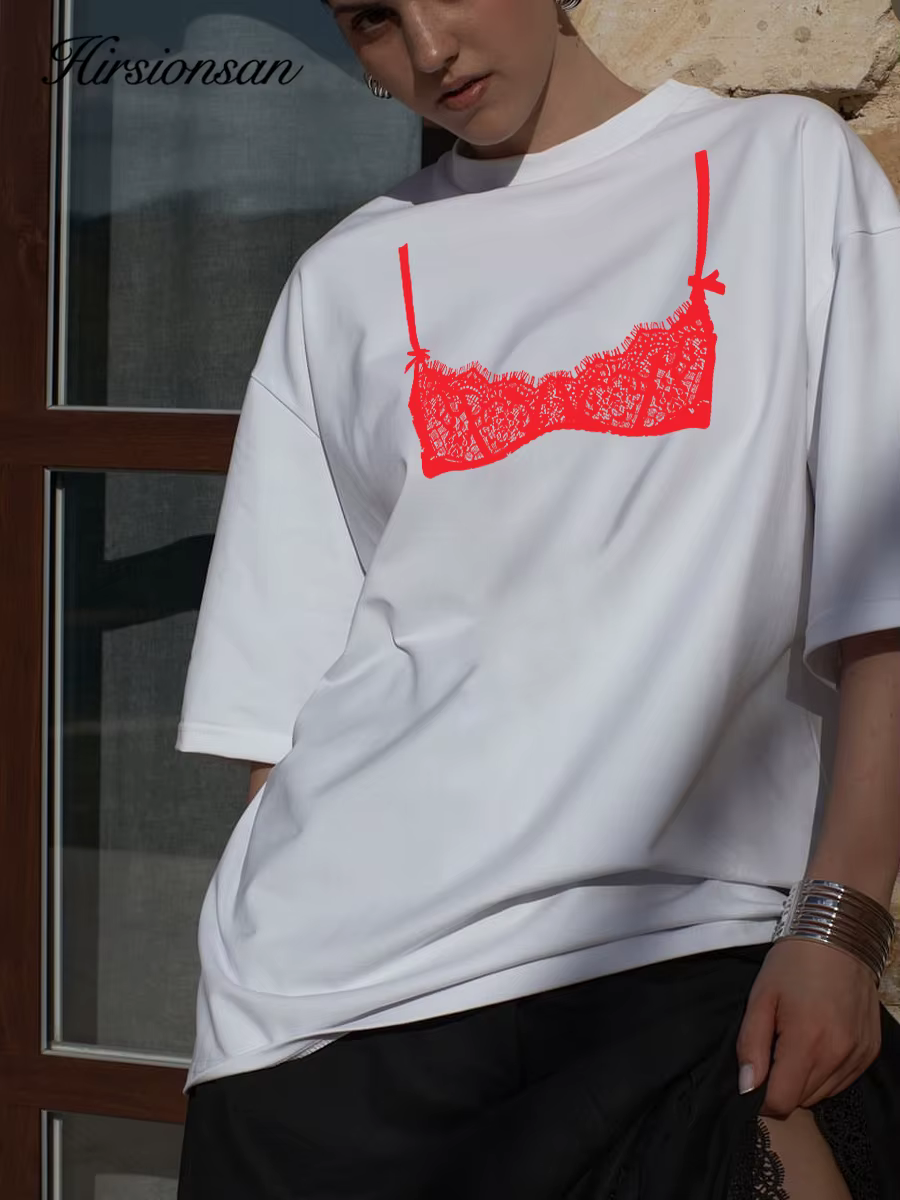 T-shirt Hirsionsan 100 % coton pour femme, nouvelle collection été 2026, coupe oversize, couleur uni