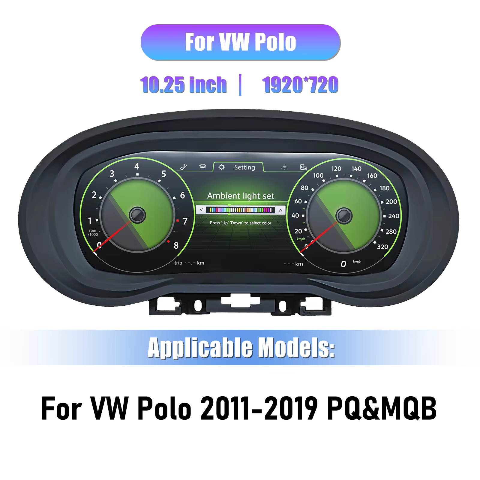 Tableau de bord numérique LCD Prelingcar de 10,25 pouces pour Volkswagen Polo 2011-2019, panneau d'i