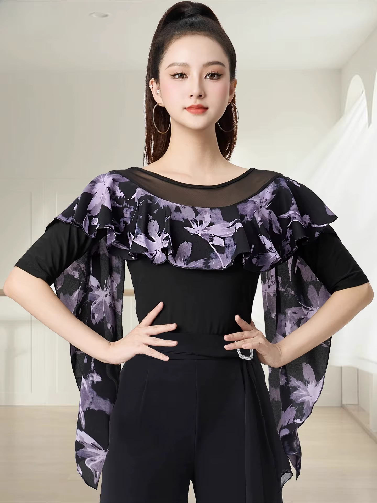 Vêtements de danse pour femmes, hauts d'été imprimés, ligne latine, Costume de danse, nouveaux produ
