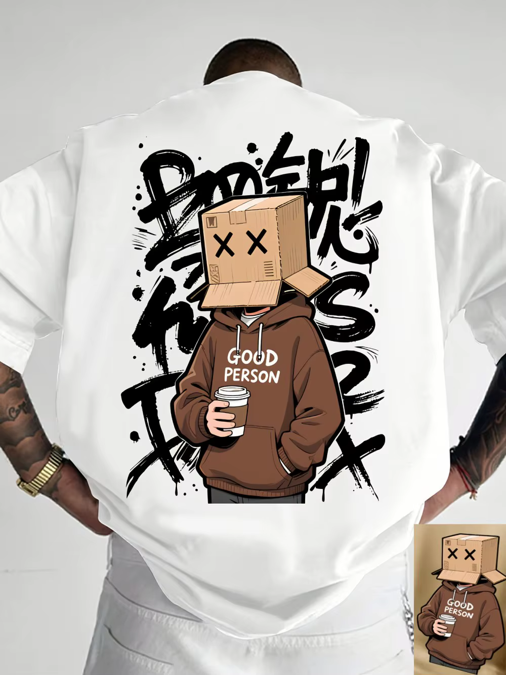 T-shirt col rond pour hommes, confortable et respirant, avec lettres de personnage de dessin animé a