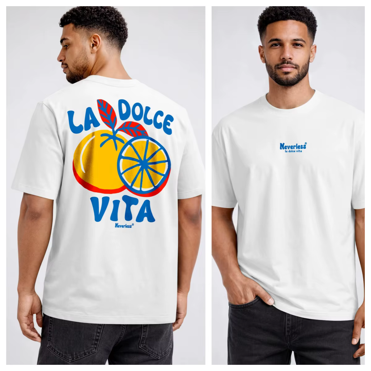 LA DOLCE VITA T-shirt décontracté ample 100% coton avec motif pour homme et femme, haut streetwear d