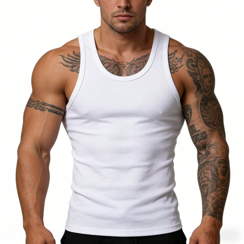 Débardeur Homme en Coton, Dos Nageur, Coupe Slim, Couleur Unie, Sans Manches, Gilet de Sport pour Ho