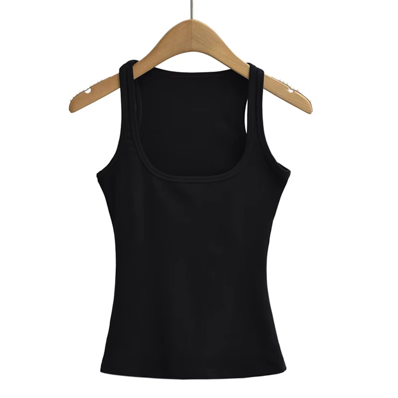 Débardeur d'été à col en U sculpté pour femmes, haut sans manches à la mode, nouvelle collection 202