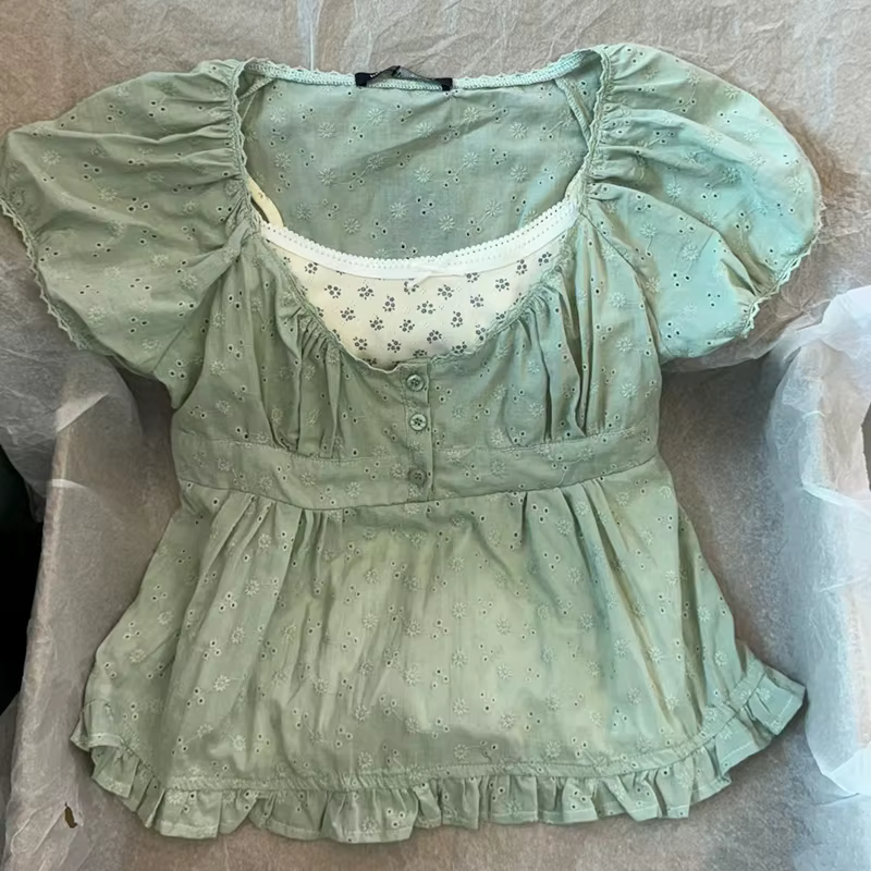 T-shirt Court en Coton Doux pour Femme et Fille, Slim, Vintage, Mignon, Y-Chic, à la Mode, Été, 2024