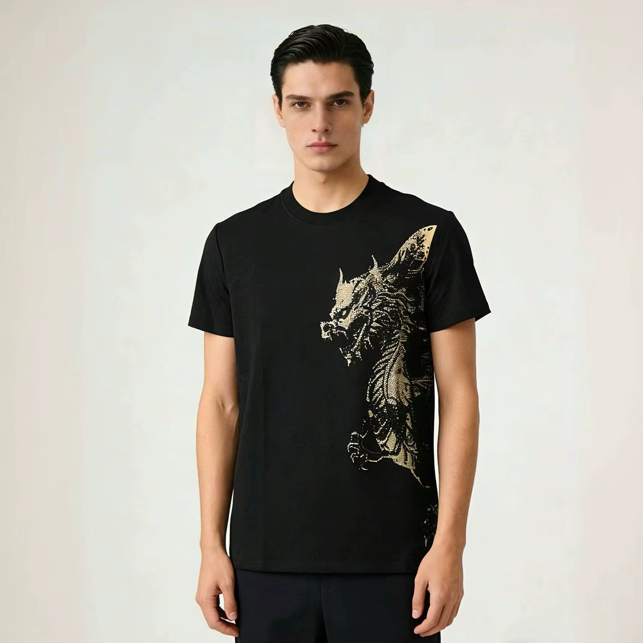 T-shirt homme Alex Plein en coton de luxe à col rond et manches courtes, orné de strass peints, styl