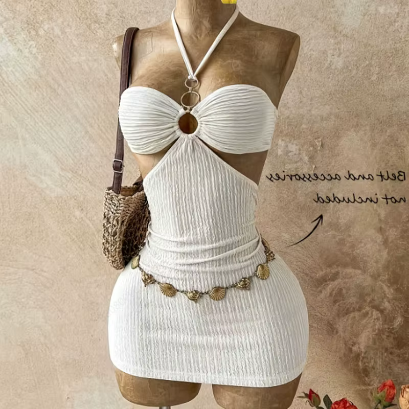 Nouvelles robes d'été sans manches pour femmes, robe blanche à bretelles, robe moulante sexy dos nu,