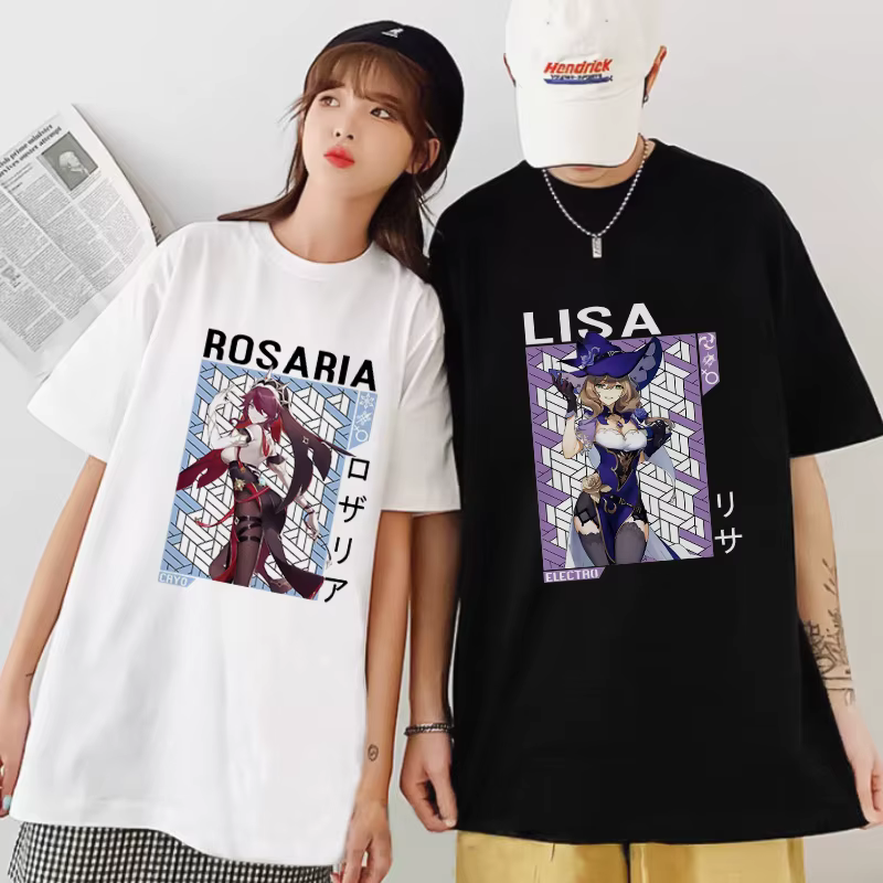 Genshin – t-shirt à manches courtes pour hommes et femmes, 100% coton, de haute qualité, Lisa, barbi