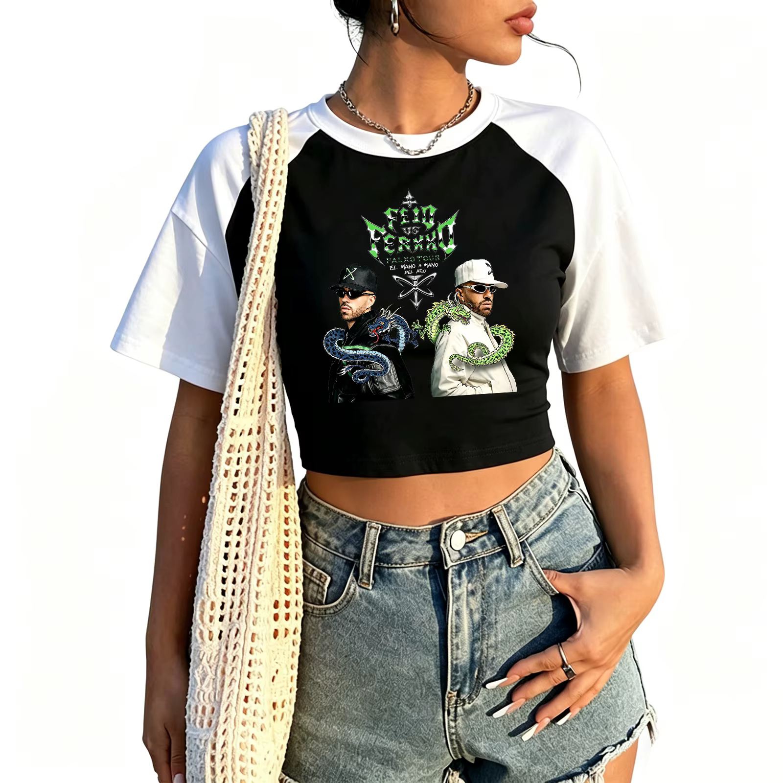T-shirt court à manches courtes pour femme Feid Ferxxo Falxo Tour 2026, motif graphique, style décon