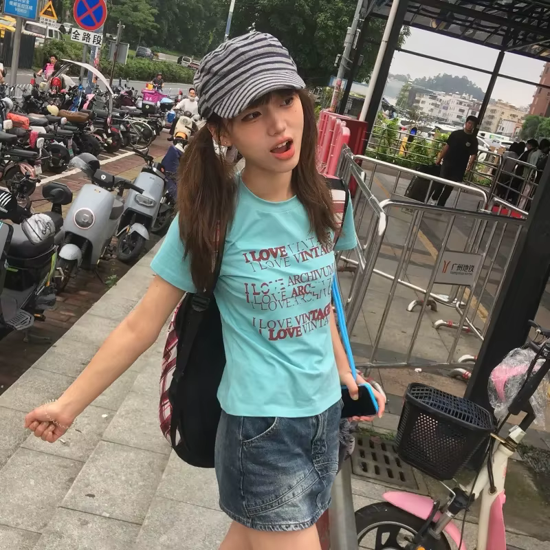 Karrram japonais Y2k lettre impression T-shirt Trashy 2000s Style haut court Vintage Harajuku manche