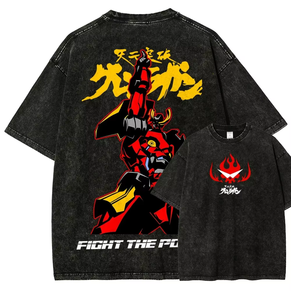 Tengen Toppa Gurren Lagann Simon T-shirt graphique Manga imprimé Vintage lavé surdimensionné T-shirt
