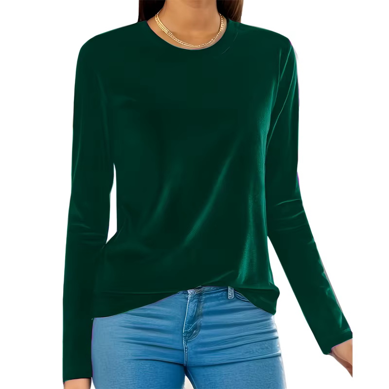 Grande taille femmes hauts 2025 nouvelle couleur unie col rond à manches longues chemise mince exten