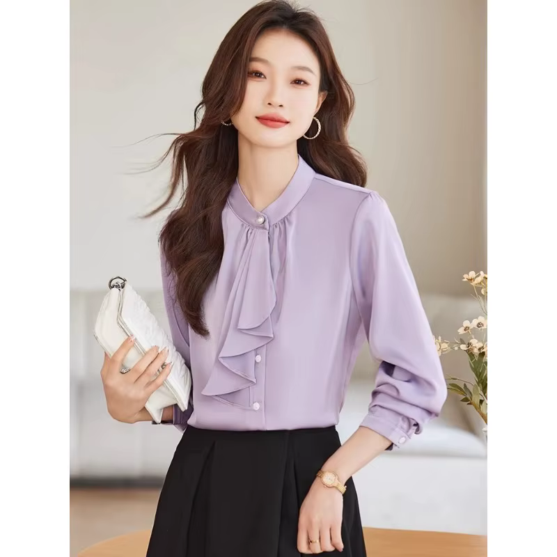 Chemise Streamer française élégante à manches longues, haut en mousseline de soie avec tempérament, 