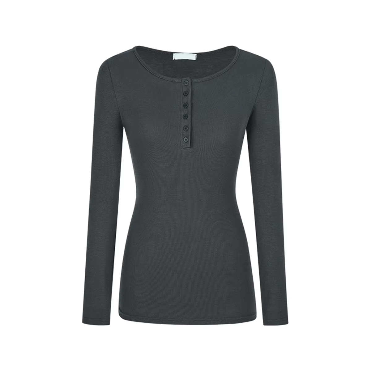 Femmes solide plaine demi bouton avant côtelé t-shirt Simple mode pull haut décontracté coupe ajusté