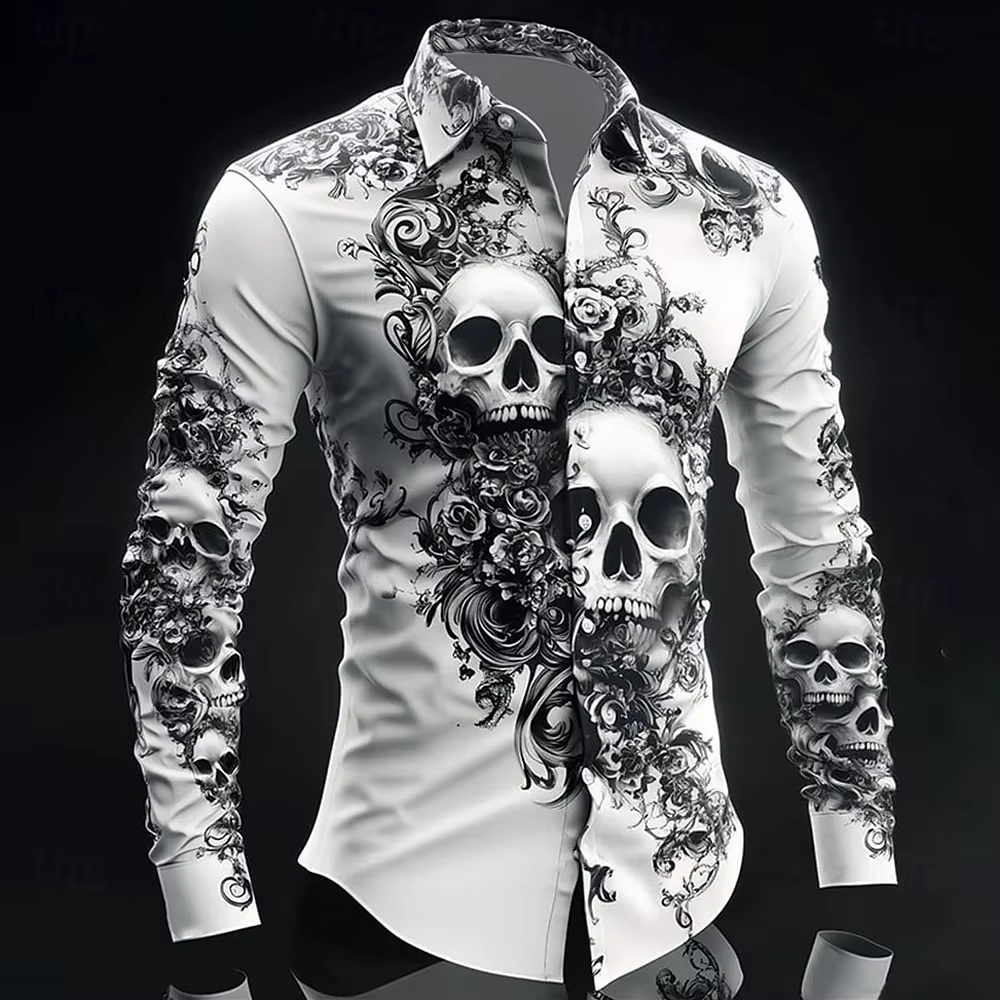 Hip Hop crâne imprimé chemise hommes Streetwear 2025 à manches longues hauts urbain à la mode graphi