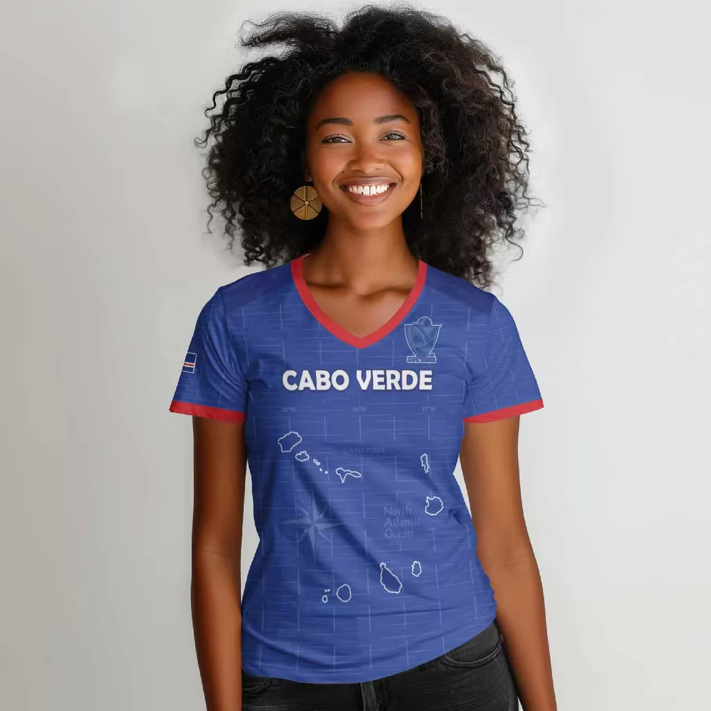T-shirt à manches courtes et col en V pour femme, imprimé Cap-Vert, coupe ample, chemise de sport, e