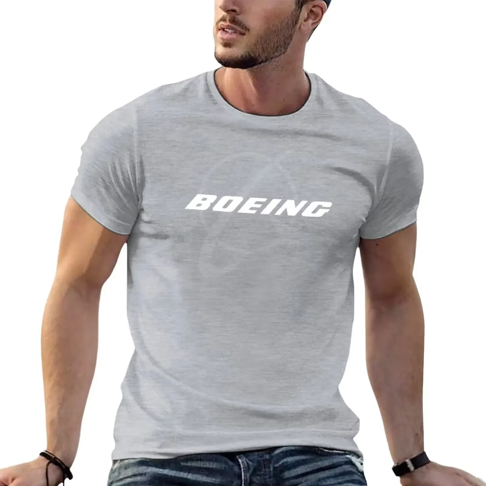 T-shirt Anime personnalisé pour hommes, Boeing graphique, coton noir, uni