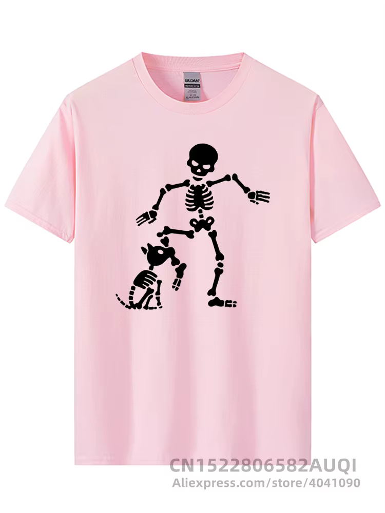 T-shirt col rond pour homme, haut de haute qualité, 100% coton, avec squelette imprimé, décontracté,