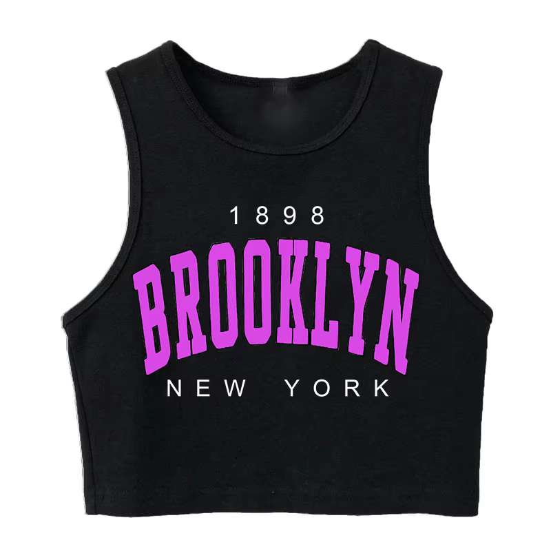 T-shirt court imprimé lettre pour femme, Harajuku, années 90, Brooklyn, style coréen, Y2K, années 18