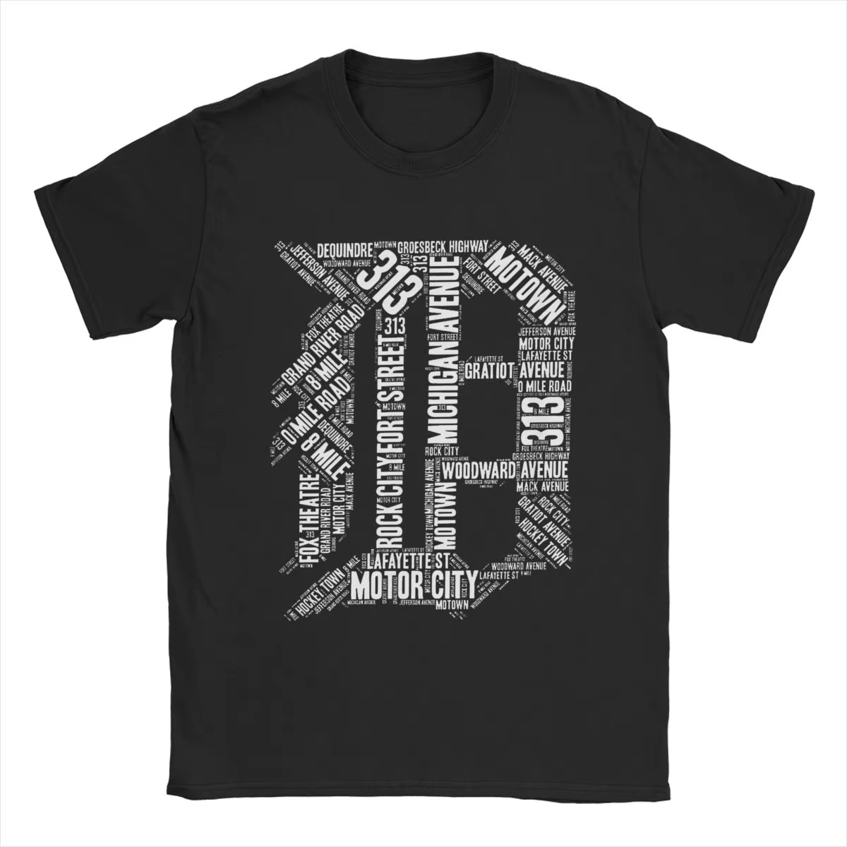 Detroit Graphic D T-shirt pour hommes, Économie drôles, Économie College, Cool Michigan, 313 coton, 