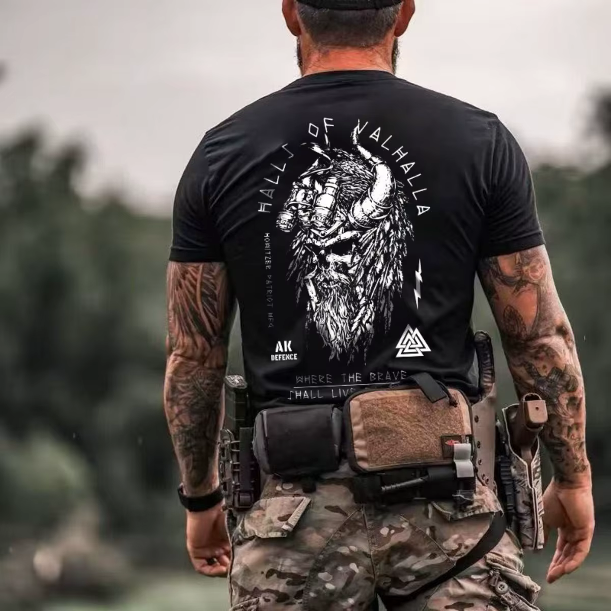 T-shirt col rond pour hommes, confortable et respirant, imprimé guerrier Viking, entraînement muscul