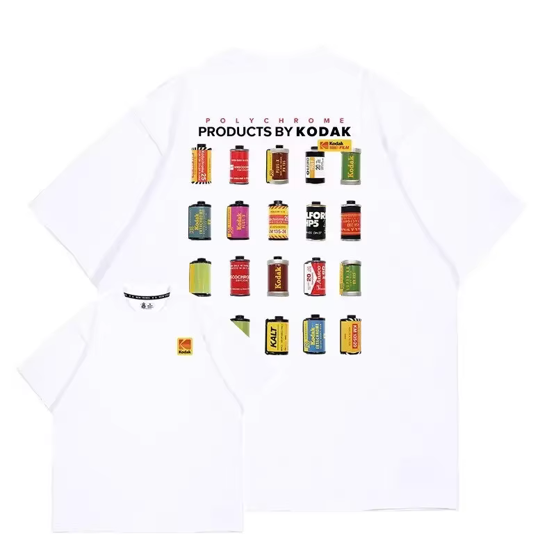 T-shirt d'été pour adulte de la marque Kodak avec imprimé film vintage, 100% coton pur, streetwear d