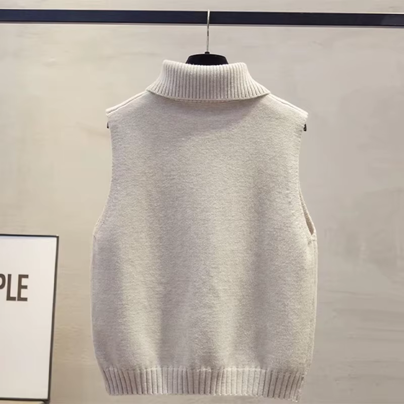 Automne hiver coréen couleur unie revers sans manches polyvalent décontracté tricoté gilet pour les
