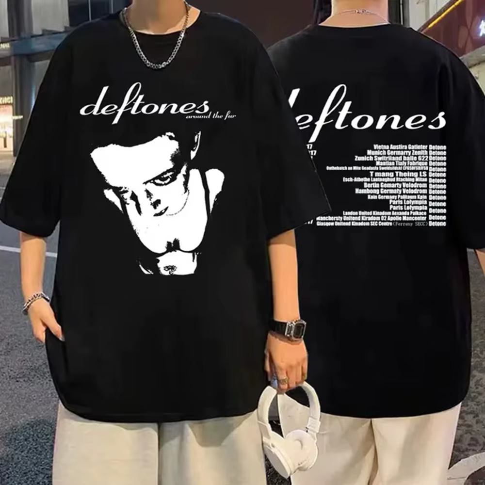 Deftones fille yeux dessin animé T-shirts 90s Vintage mode à manches courtes hauts noirs été Styles 