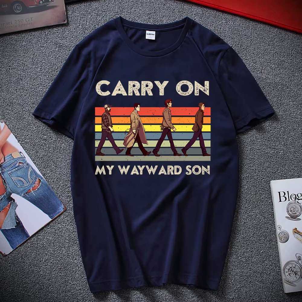 Surnaturel continuer mon fils vers le chemin T-Shirt Vintage Sam et Dean Winchester Brothrs chemise