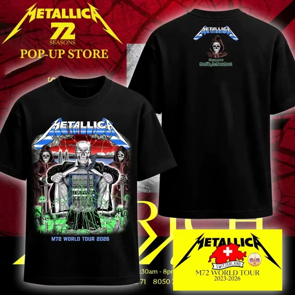 Metallica Frankfurt 2026 T-shirt pour hommes et femmes, vêtements d'été en coton, gothique, de haute