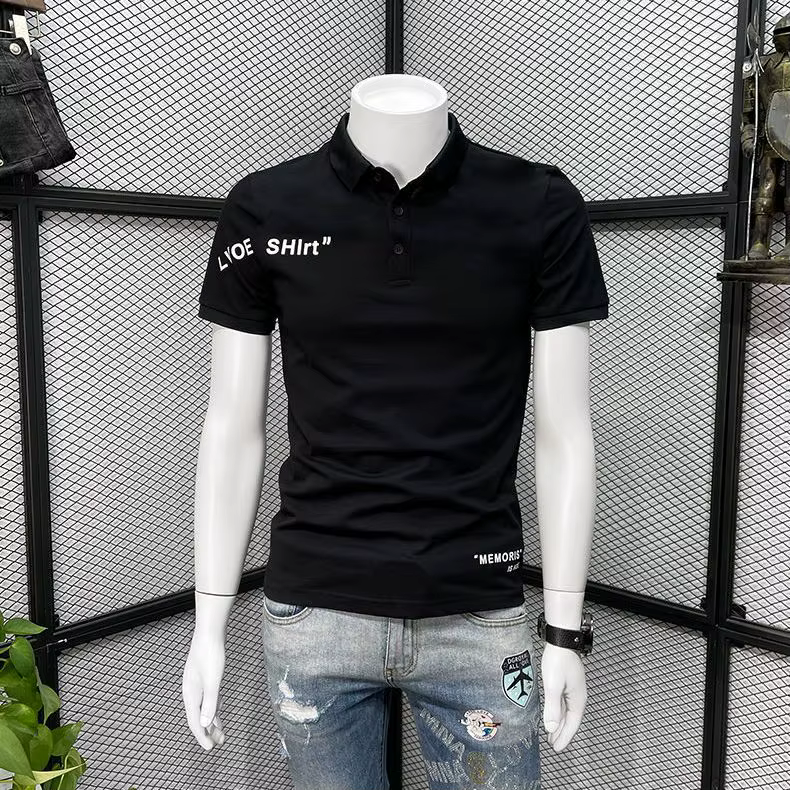 T-shirt en coton avec col pour hommes, Streetwear, Vêtements originaux, Uni, Kpop, Top, Alphabet, Po
