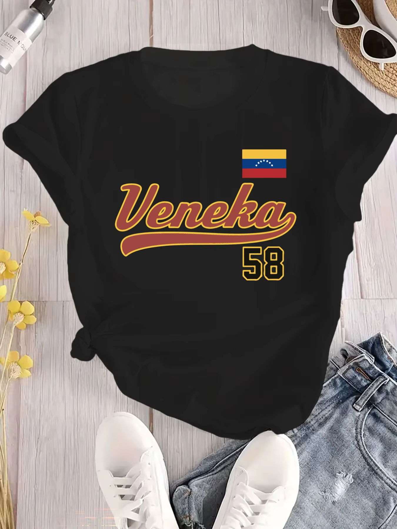 T-shirt imprimé drapeau du Venezuela, haut décontracté à col rond et manches courtes, confortable, l