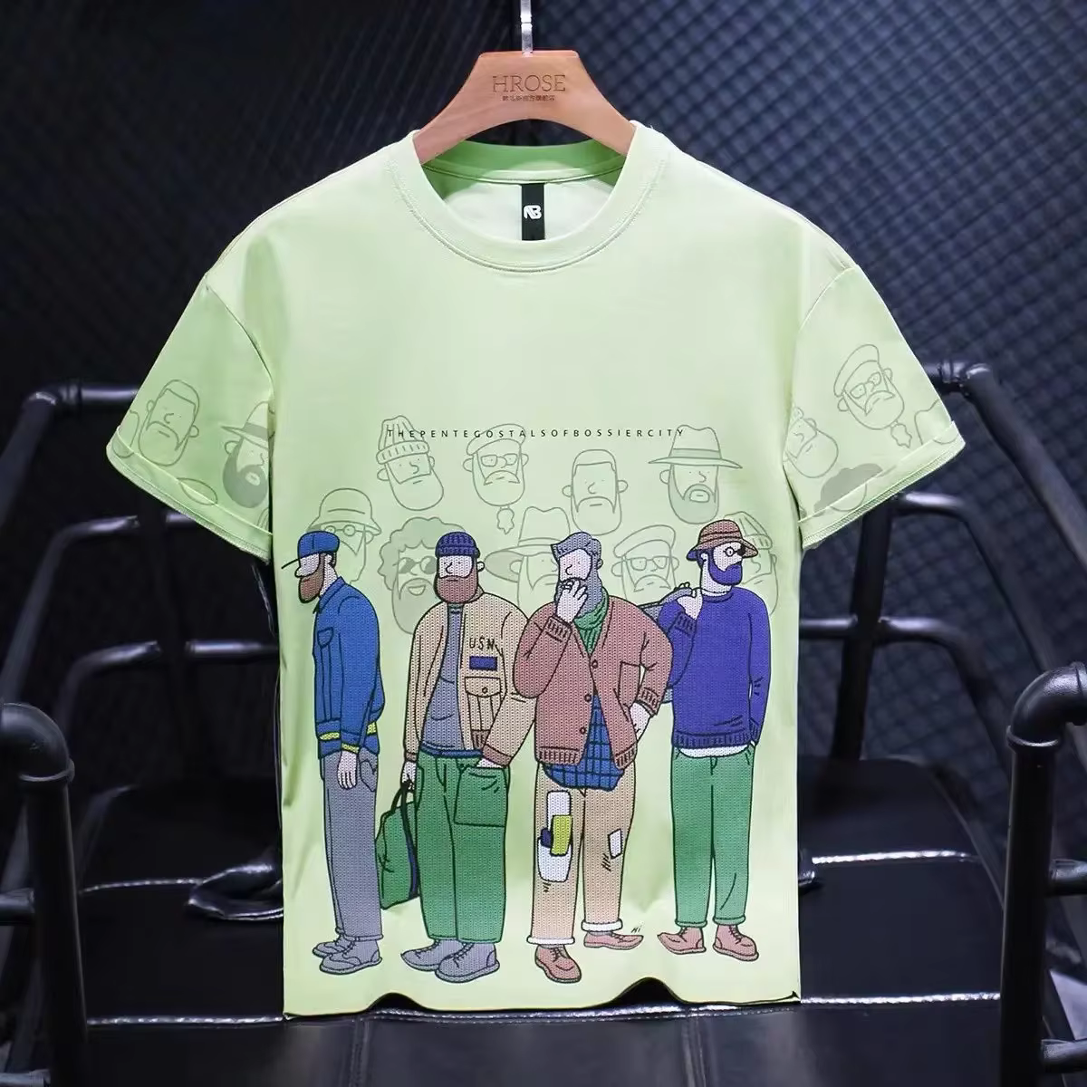 T-shirt vert Kpop pour hommes, vêtements d'interconnexion, streetwear Hip Hop, haut Katoen, impressi