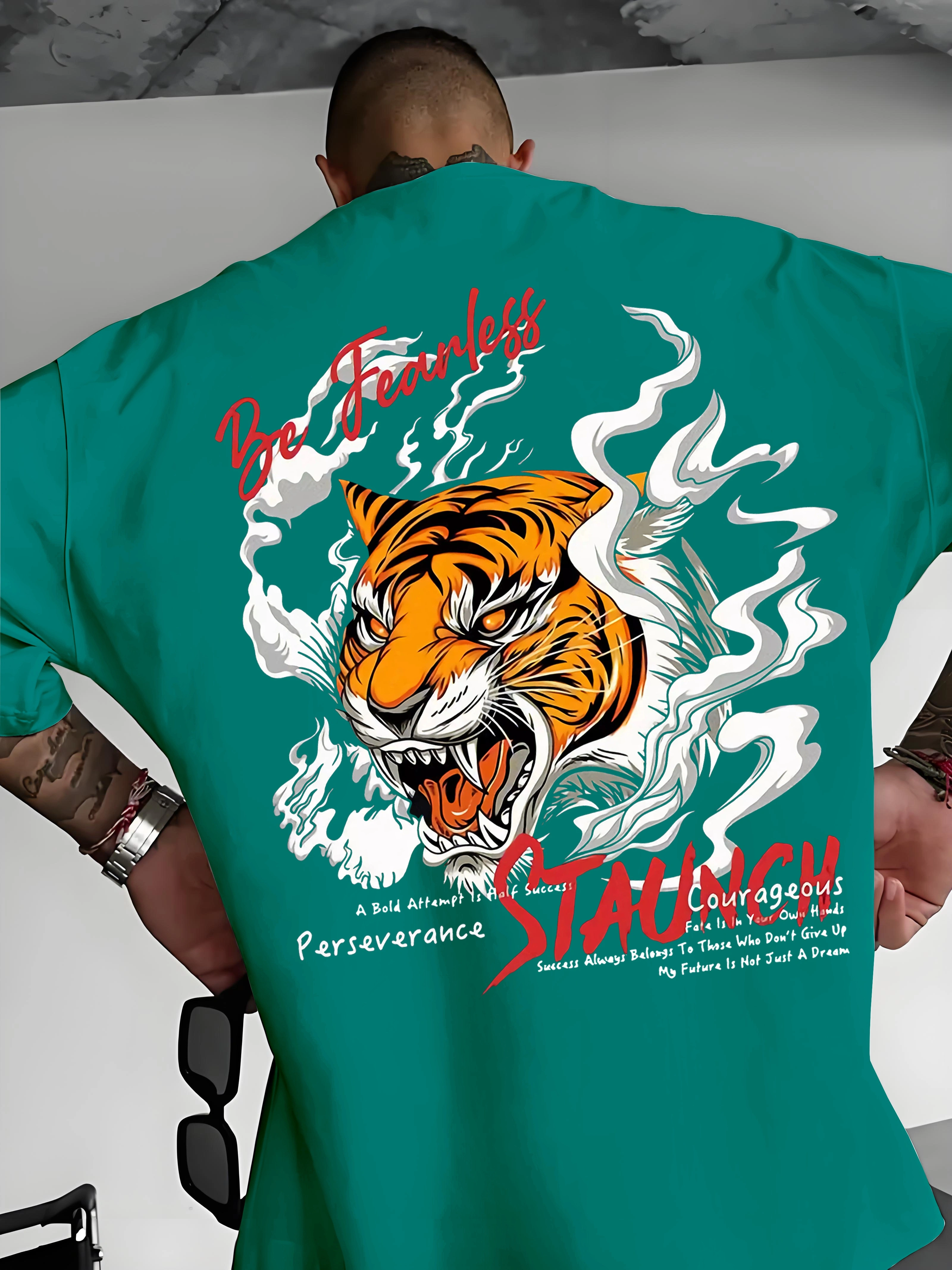 T-shirt col rond pour hommes, mode d'été, motif tigre en colère, Micro élastique, respirant, haut de