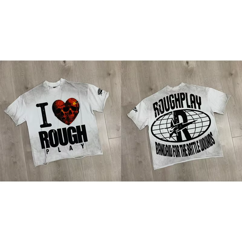 T-shirt Homme Américain Rétro Délavé à Paillettes et Clous Effet Vieilli et Troué, Style Hip-Hop Ten