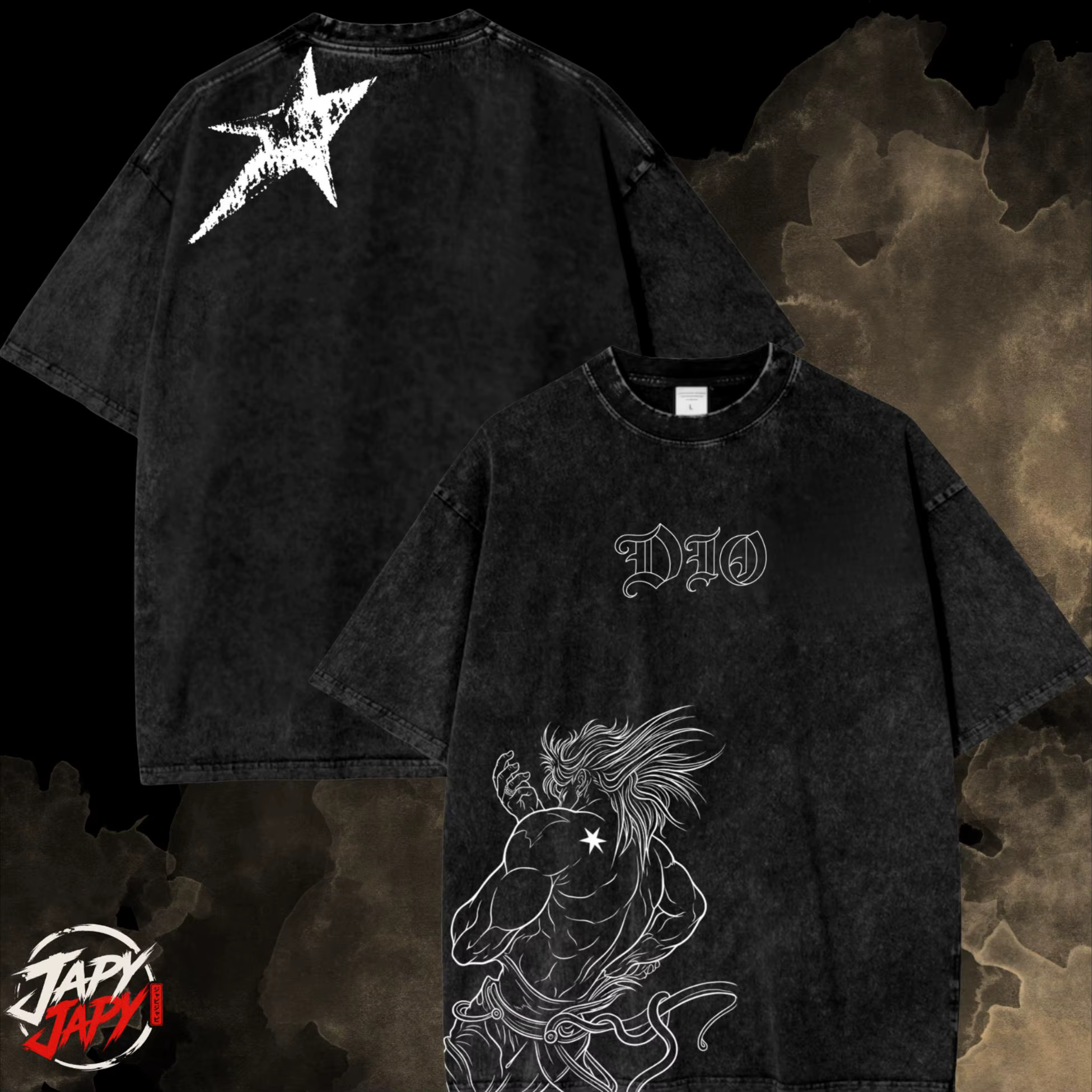 T-shirt Dio Brando Jojo Vintage Acid Wash : T-shirt surdimensionné avec motif JJBA. Y2K, Streetwear 