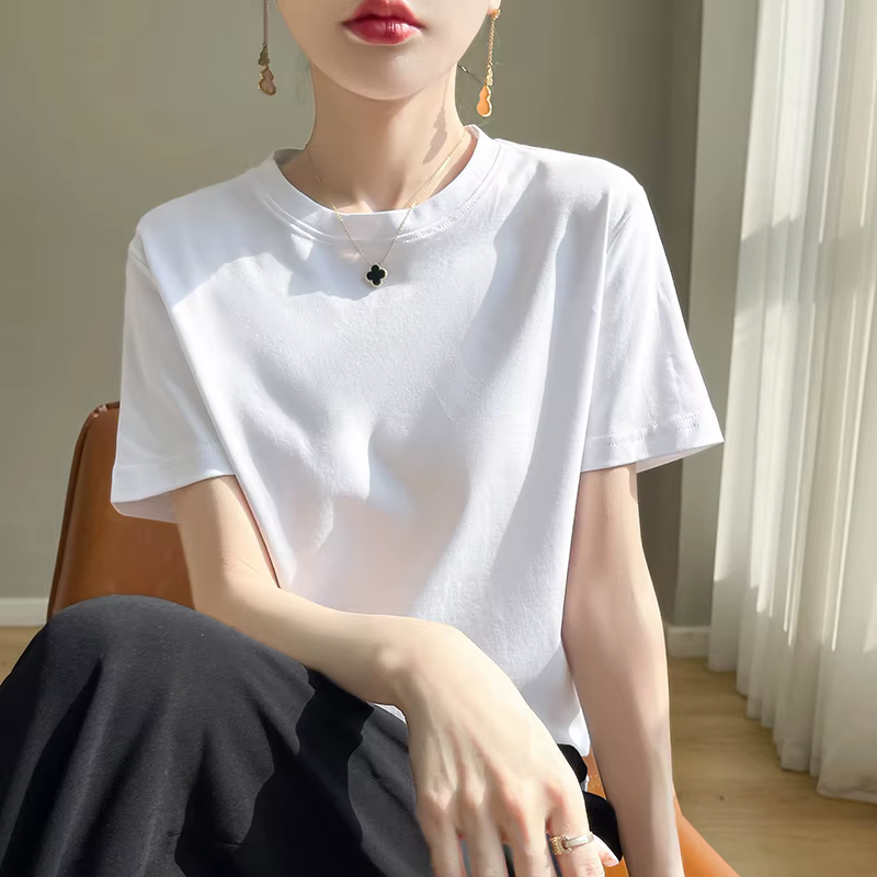 T-Shirt d'été en coton mercerisé Orange pour femme, avec demi-manches et T-shirt à manches courtes 1