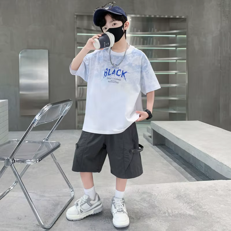 Ensemble 2 pièces d'été pour adolescents : T-shirt tie-dye à col rond et short cargo décontracté – T