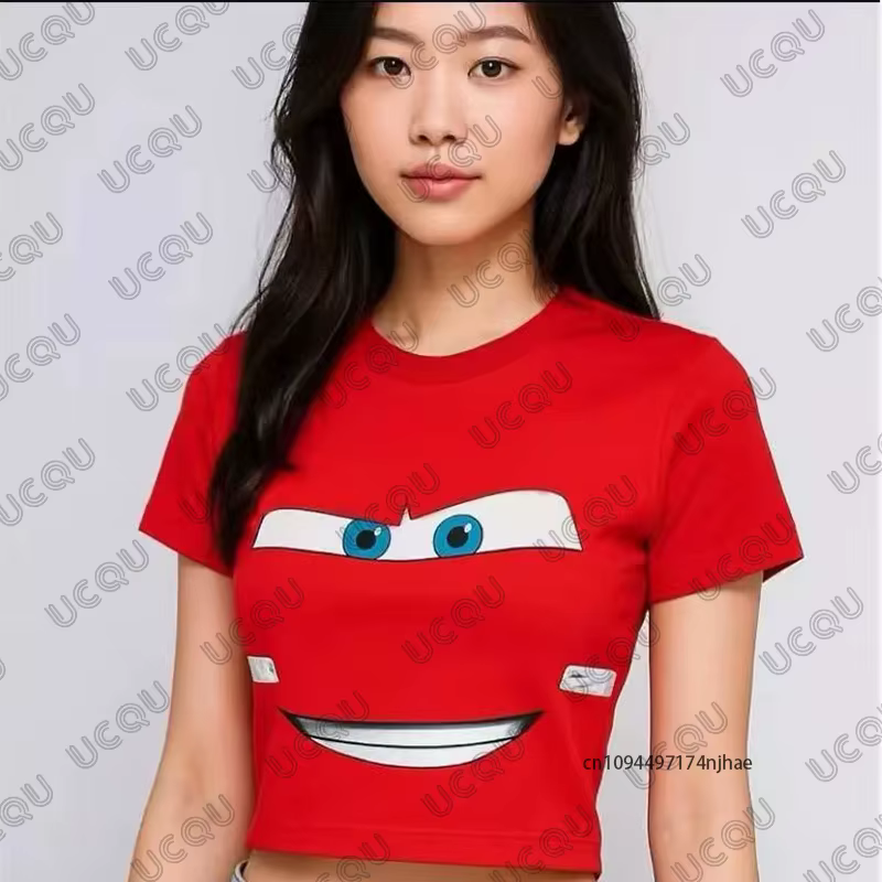 Été nouveau Lightning Mcqueen imprimé T-shirt pour femmes corée Sle à manches courtes haut court Str