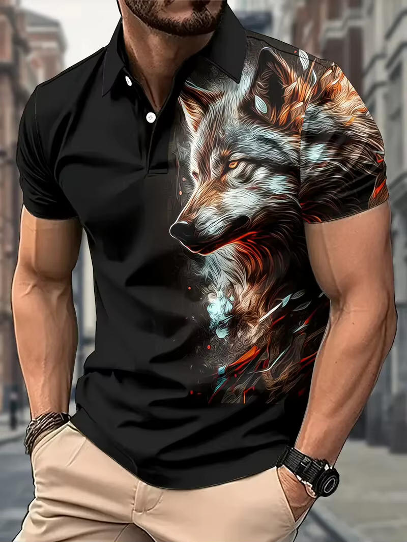 Polo à manches courtes pour hommes, imprimé graphique Animal, décontracté, col rond, cheval fin, mod