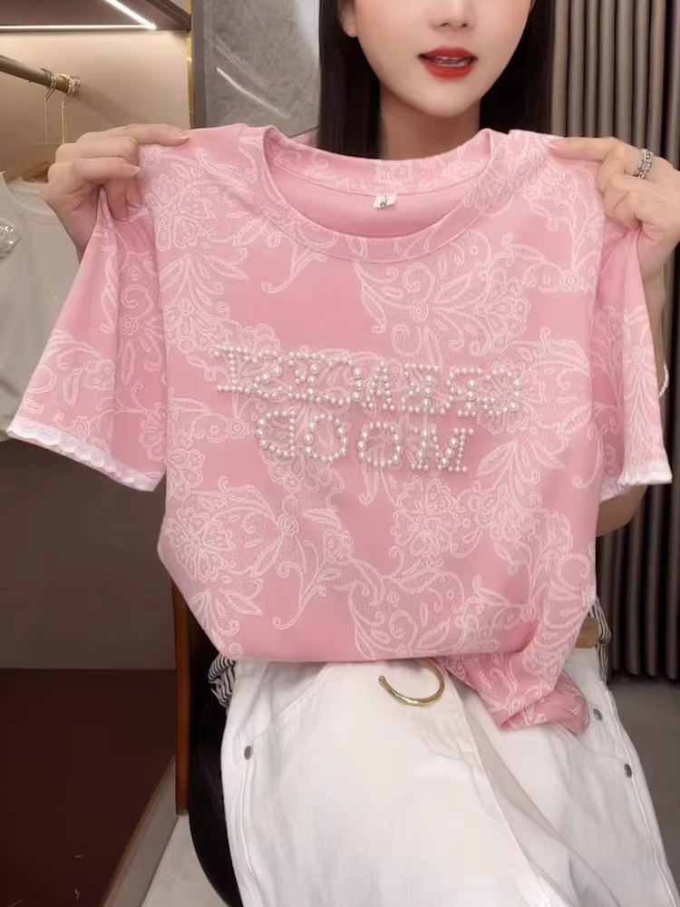 Populaire nouveau haut rose de l'industrie lourde pour les femmes en été 2025 T-shirt de mode de let