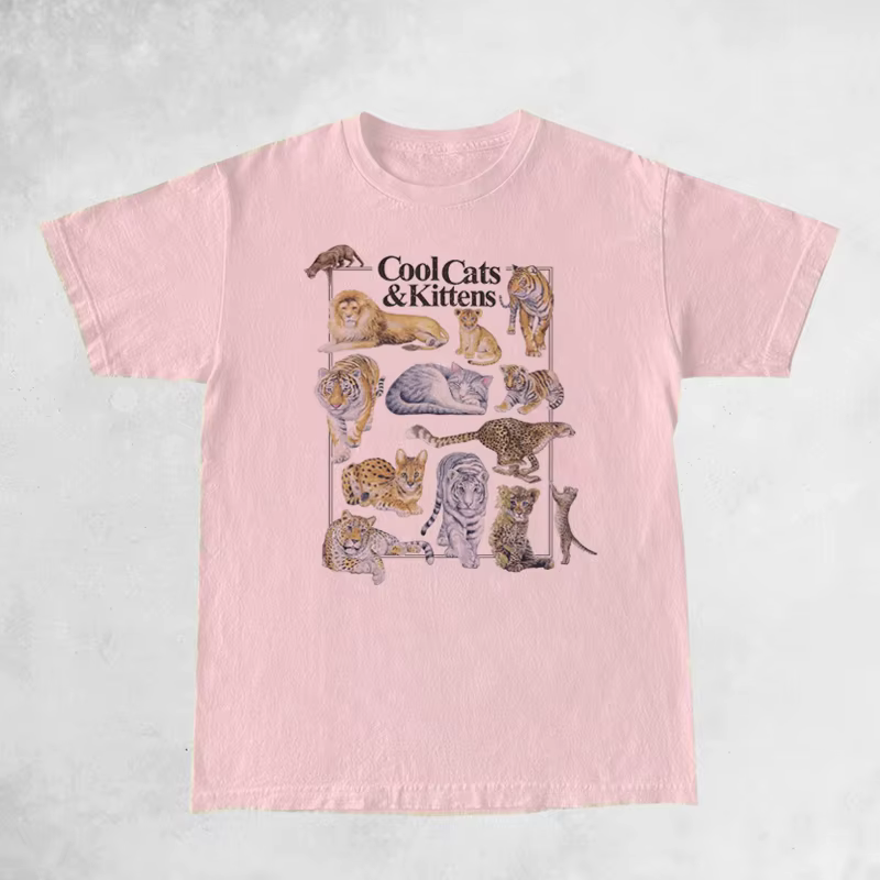 Cool chats et chatons Vintage T-Shirt femmes ample à manches courtes mignon félin T-Shirt Hippie drô