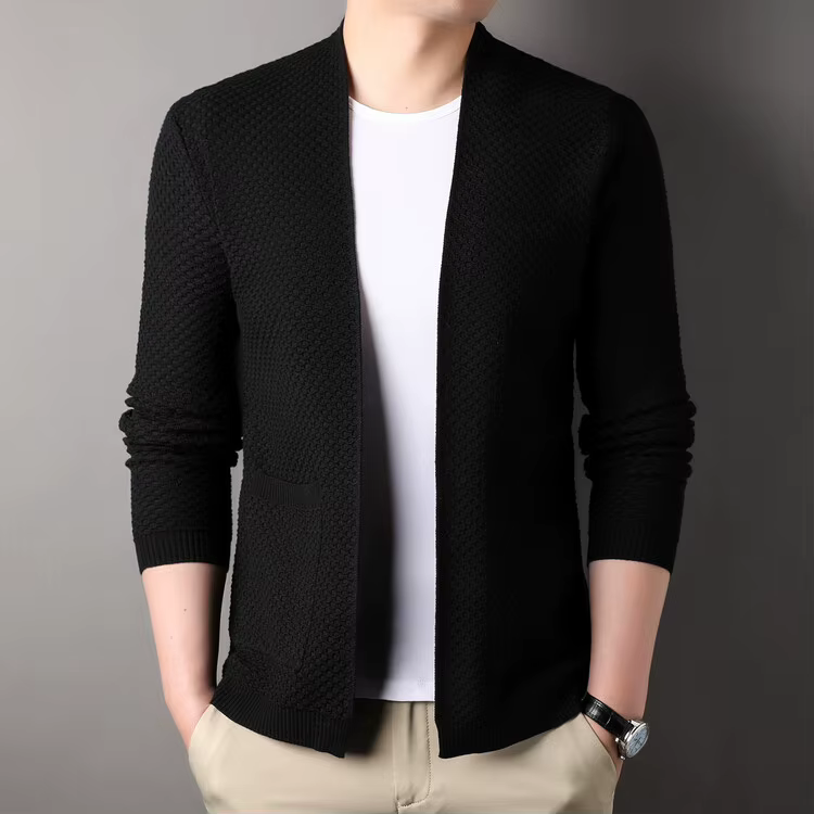 Cardigan à motif polo classique pour hommes, châle sans fermeture éclair, travail quotidien, manteau