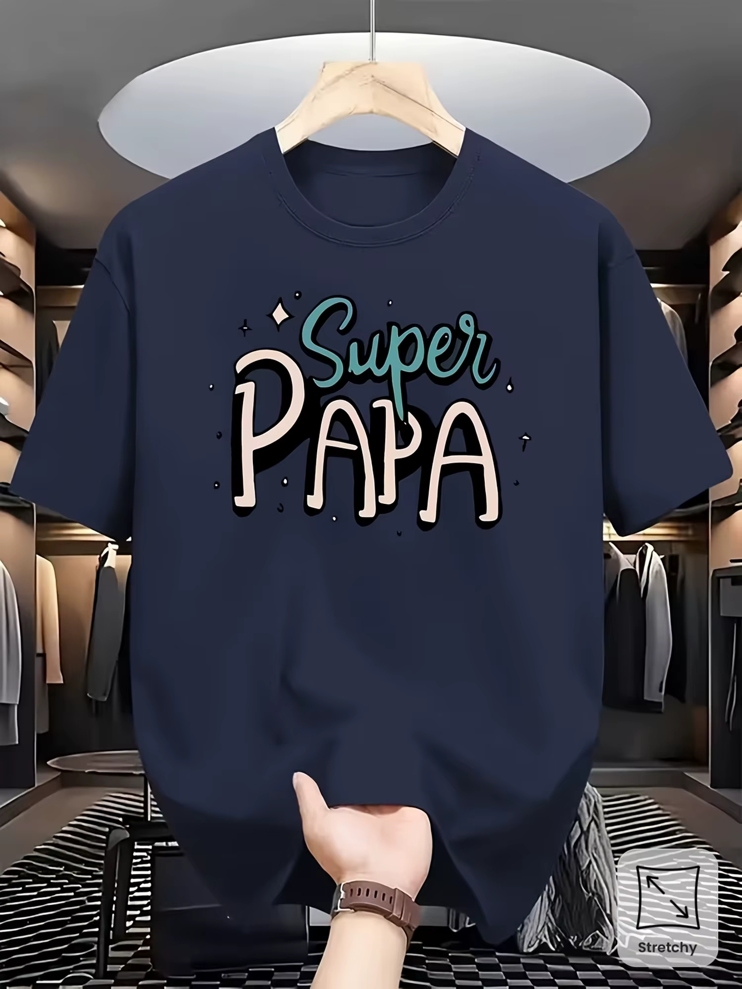T-shirt Super Papa Pattern - T-shirt d'été décontracté unisexe avec imprimé lettres amusant, tissu e