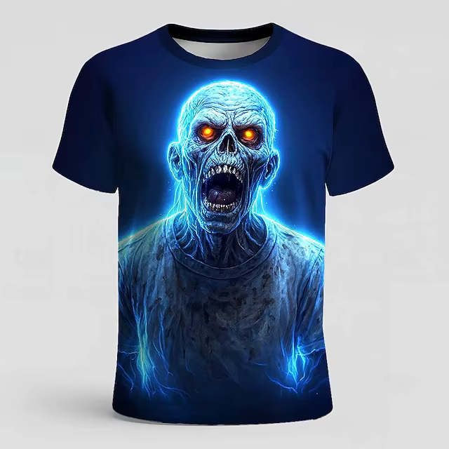 T-shirt à manches courtes pour hommes, imprimé squelette d'halloween en 3D, été, extérieur, décontra