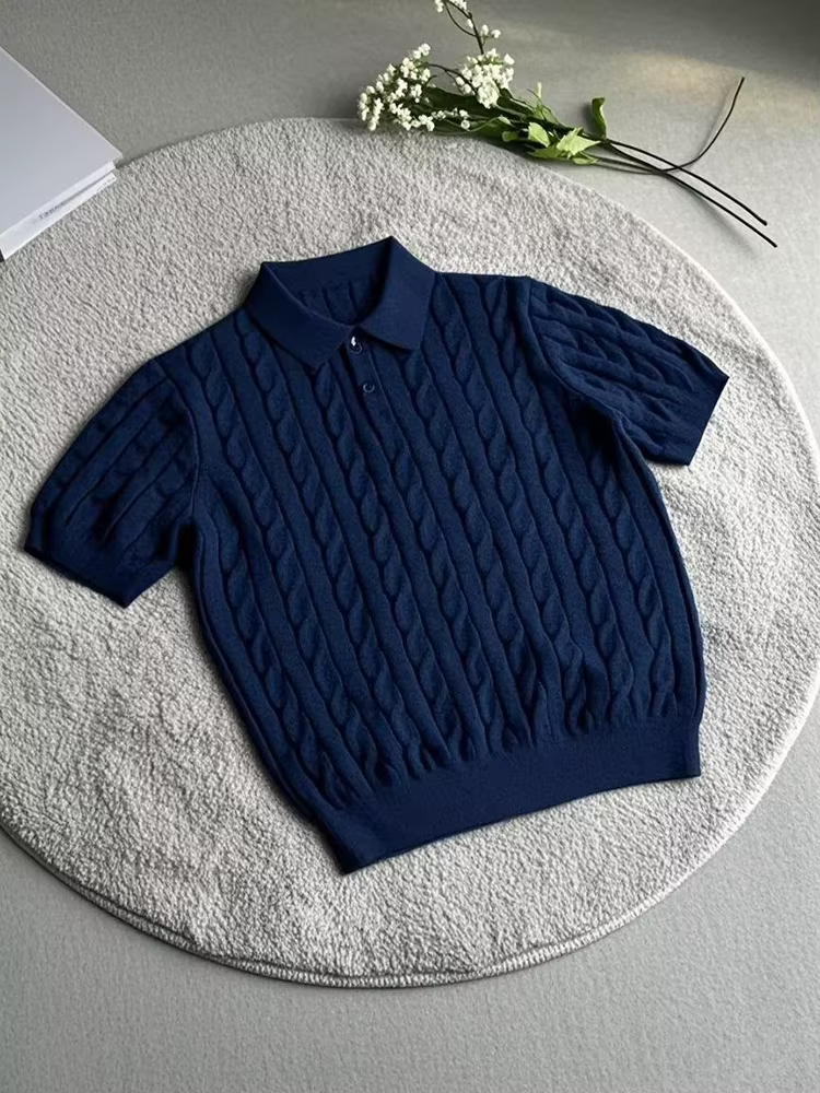 À la mode Slim Fit hommes tricoté polos été décontracté torsion Jacquard hauts en tricot hommes à la